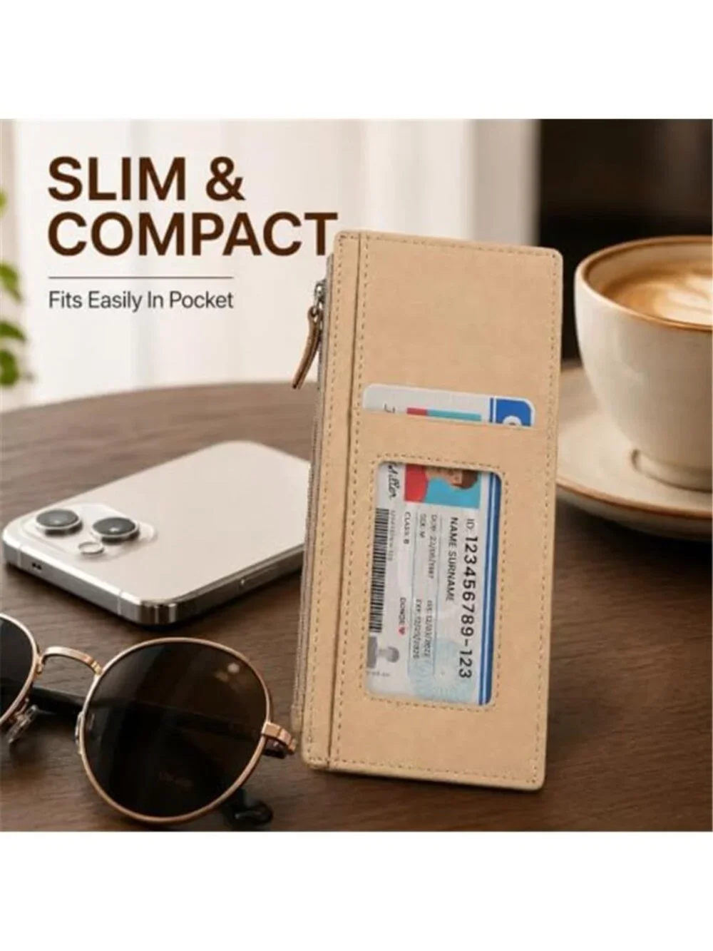 Leather RFID Card Holder Wallet Slim Bifold ID Window Zip Coin Cash Organizer